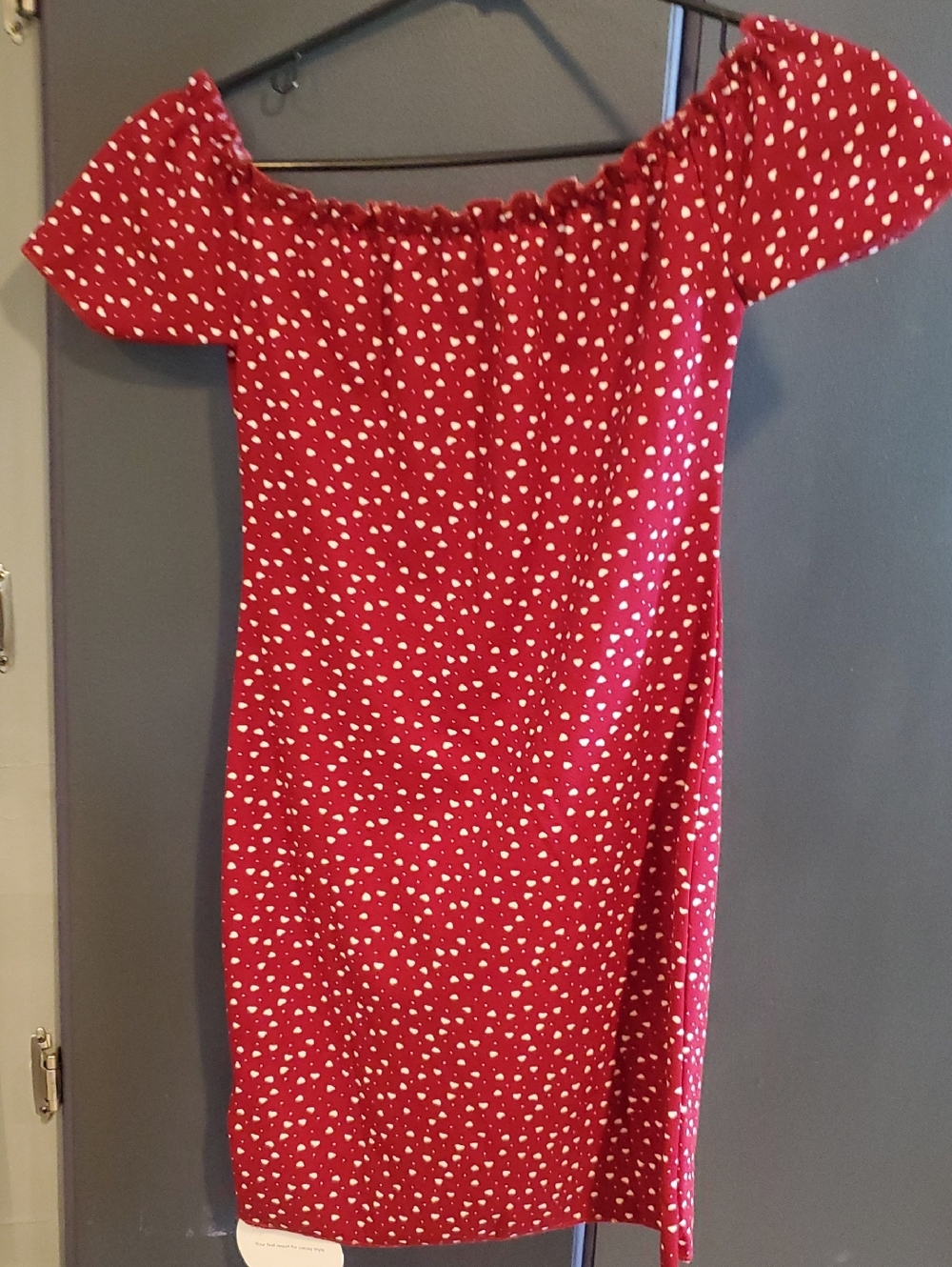 SHEIN Red Off-Shoulder Mini Dress with White Heart Print
